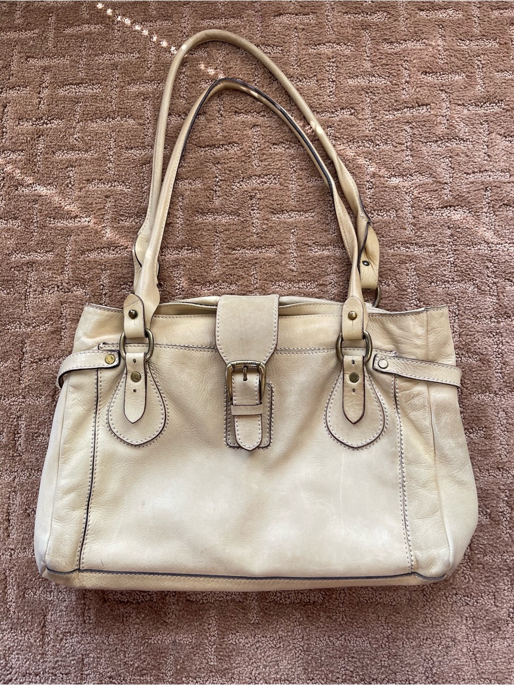 Cavalcanti Butter Yellow Leather Handbag with Buckle Detail